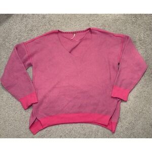 Free People Sweater Weather V Neck Size XS Hot Pink Oversized Slouchy Boho Cozy
